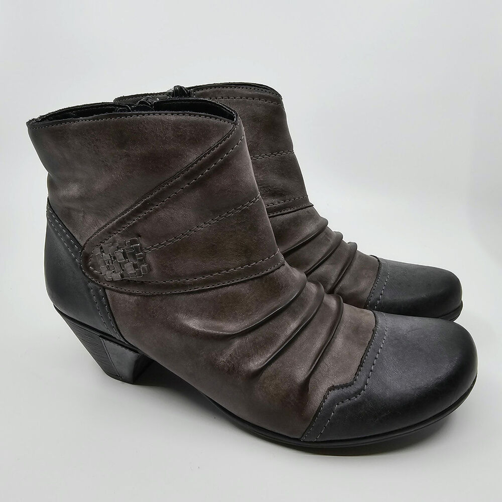 Remonte Ankle Boots Block Heel Side Zip Leather Brown Womens Size EU 39 US 8.5